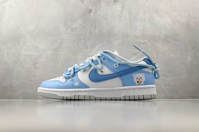 Yc 纯原特价 定制球鞋 Nike Dunk Low 快乐小熊 Gs 白蓝色 货号 Dh9765 102 尺码 35.5 36 36.5 37.5 38 38.