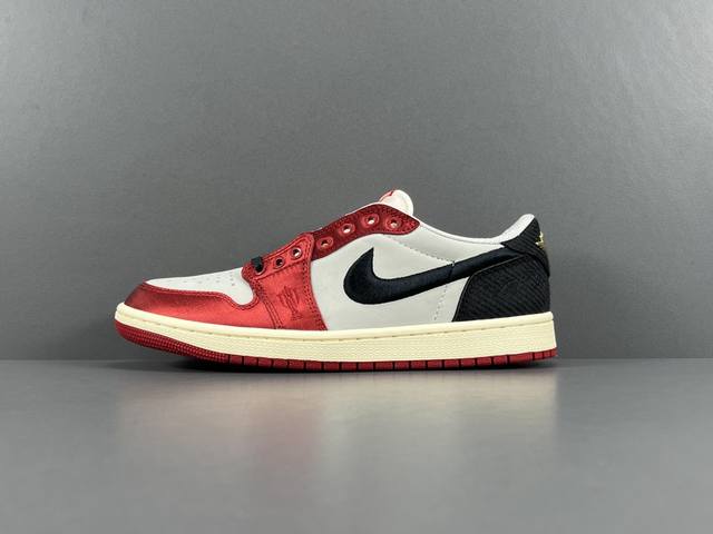 渠道优势 支持代发 东莞产 顶级aj1 白黑红 Trophy Room X Air Jordan 1 Low Og Away 织物人造革 防滑 低帮 复古篮球鞋