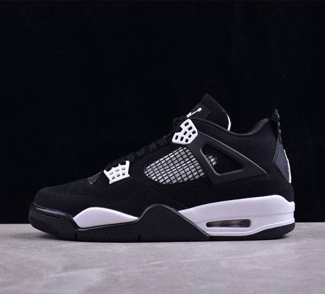 Air Jordan 4 Retro White Thunder Aj4 乔4白色雷霆 Fq8138-001 #配色采用简单的白色和黑色配色方案 黑色牛磨砂革鞋