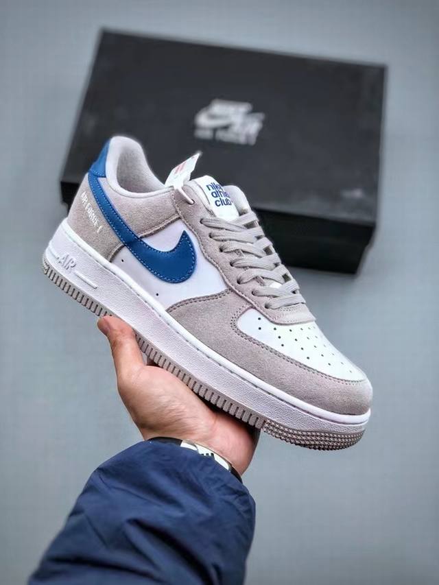 公司级nike Air Force 1 Low “Athletic Club” 白灰蓝 空军一号低帮百搭休闲运动板鞋。 原楦原数据纸版#采用优质头层皮革鞋面材质