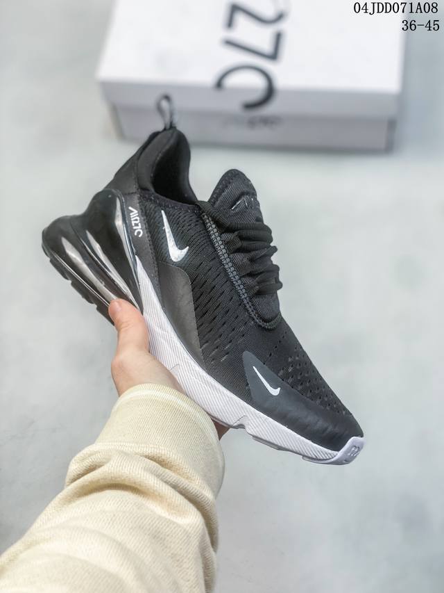 耐克nike React Air Max 270 高桥盾网纱系列 机能半气垫跑步鞋 #灵感来自年度获奖模型的鞋子，这双鞋的半透明鞋面穿过它的鞋头和轮廓，同时还沿