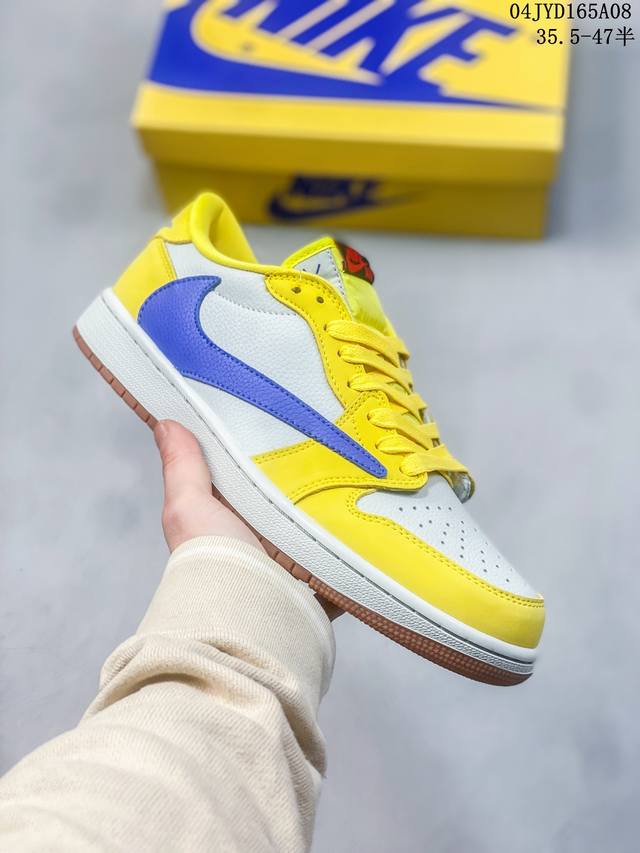 Travis Scott X Air Jordan 1 Low Canary 低帮 黄白蓝倒勾联名 Aj1 乔丹1代 Aj1 乔1 低邦 黄白倒勾联名 乔丹篮球