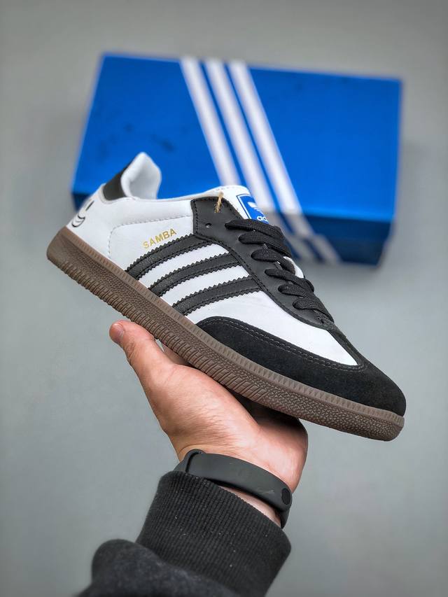 Adidas Originals Samba Vegan Og桑巴舞系列绅士德训足球风百搭低帮休闲运动板鞋“皮革白黑笑脸”Ig1024 尺码：36-45 半