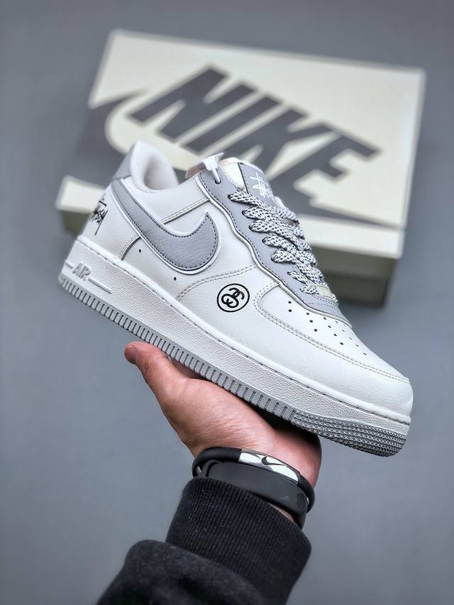 Nike Air Force 1 Low 07 X Stussy 斯图西白灰满天星原楦头原纸板 打造纯正低帮空军版型专注外贸渠道 全掌内置蜂窝气垫 原盒配件 原