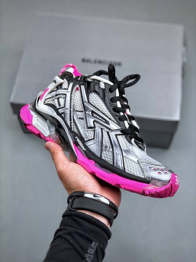 高奢品牌-巴黎世家balenciaga Runner Sneaker”Grey Black Pink“慢跑系列低帮复古野跑潮流姥爹风百搭休闲运动慢跑鞋“解构破坏