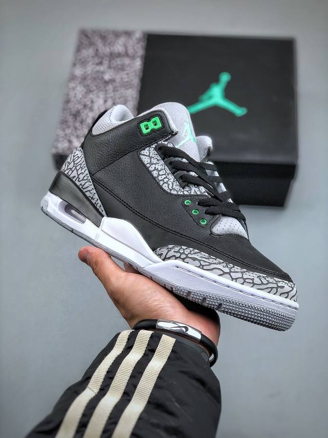 Air Jordan Aj3 Retro 黑绿爆裂纹 原纸板楦头开发 超正三代版型 全头层皮料加持质感十足 良心之作 质量价格吊打同等价位版本 中端市场战斗机