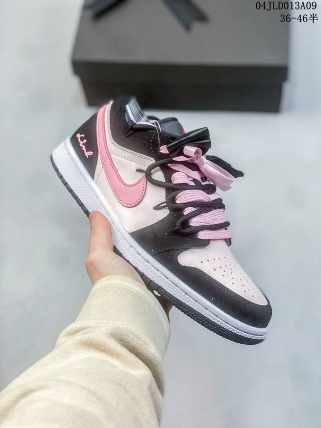 球鞋定制air Jordan 1 Aj1芝芝莓莓蝴蝶结百搭女款低帮复古篮球鞋 尺码36-46半 编码：04Jld013A09