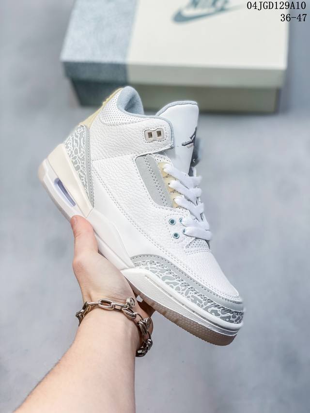 Air Jordan 3 Retro 复刻白水泥 Aj3 乔丹3代 Aj3 乔3 经典复刻白水泥 乔丹篮球鞋系列 鞋身以白色为主调，采用优质皮革材质搭配鞋头及后