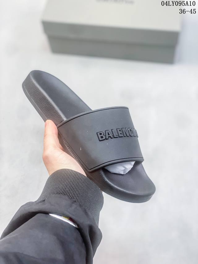 穿搭潮品，高奢品牌balenciaga巴黎世家 Logo Pool Slides夏季时尚潮流爆款时装周街拍潮流涉水凉拖鞋 04Ly095A10