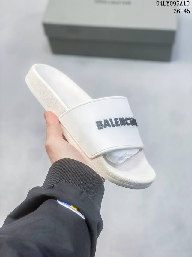 穿搭潮品，高奢品牌balenciaga巴黎世家 Logo Pool Slides夏季时尚潮流爆款时装周街拍潮流涉水凉拖鞋 04Ly095A10