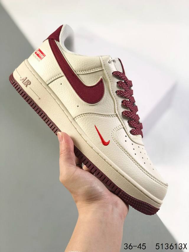 公司级真标带半码！ 耐克nike Air Force 1 Low 空军一号 Supreme联名 低帮百搭休闲运动板鞋 柔软、弹性十足的缓震性能和出色的中底设计，