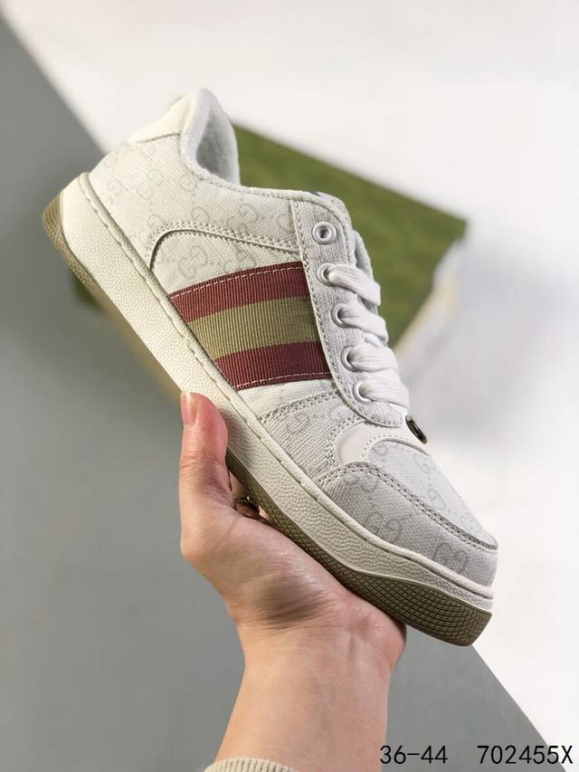 古驰 Gucci Distressed Screener Sneaker 古驰小脏鞋系列 经典原型复古百搭做旧小脏板鞋复古学院风 码数：如图 Id：702455