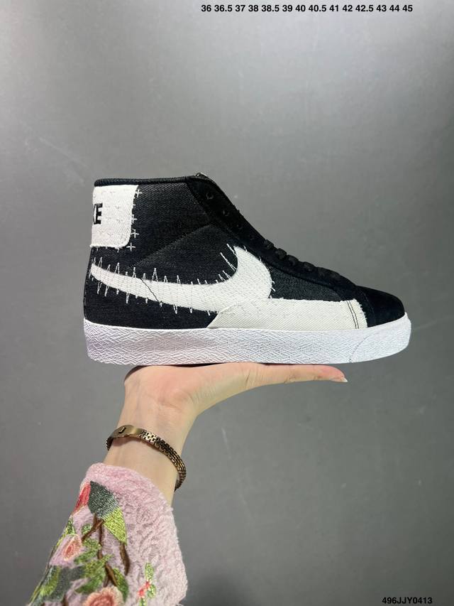 真标耐克nike Sb Zoom Blazer Low开拓者低帮休闲板鞋 卡其丹宁 深蓝白 刺子绣 货号：Ct0715-020此番轮到 Nike Sb 再度以