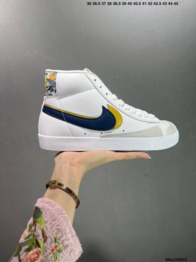 真标耐克nike Sb Zoom Blazer Low开拓者低帮休闲板鞋 卡其丹宁 深蓝白 刺子绣 货号：Ct0715-020此番轮到 Nike Sb 再度以