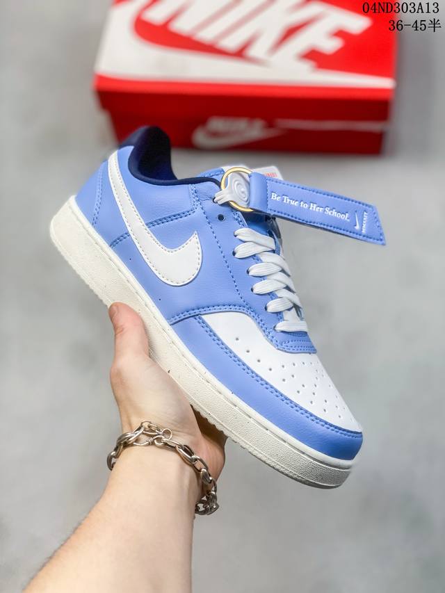 Nike Court Vision Low 白黑受1980年代中期趋势的启发，Nikecourt Vision Low是一款融合了复古篮球风格的混合运动鞋，适用