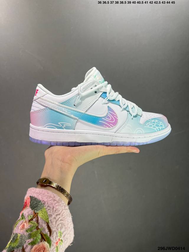 公司级nk Dunk Low ”Violet And Hyper Pink“ 渐变色 Sb 蓝白 低帮休闲板鞋 货号fj7743-194 #白色利落鞋面点缀粉色