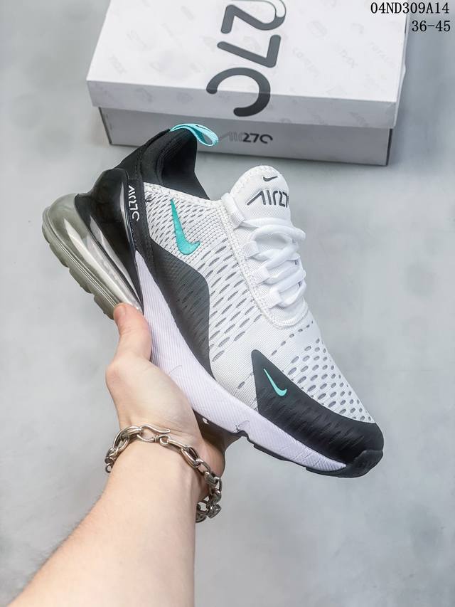 耐克nike React Air Max 270 高桥盾网纱系列 机能半气垫跑步鞋 #灵感来自年度获奖模型的鞋子，这双鞋的半透明鞋面穿过它的鞋头和轮廓，同时还沿