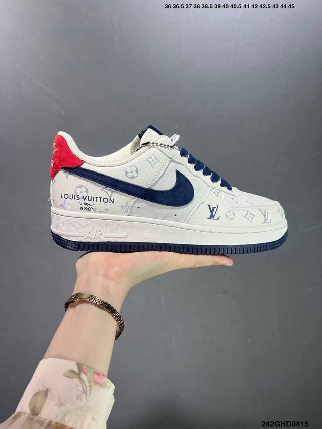 核心私 公司级nike Air Force 1 ‘07 Low “Lv联名 米白海军蓝” 空军一号 中帮 运动鞋 休闲鞋 折边针车 工艺难度大 原楦头原纸板 原