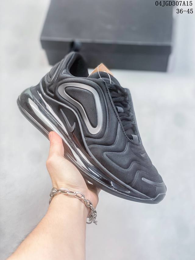 耐克 Nike Air Max 720 全新释出，气垫部分的全新升级，采用全掌一体式设计，整体极具未来感，鞋面部分以流线型凹凸结构组成。 04Jgd307A15