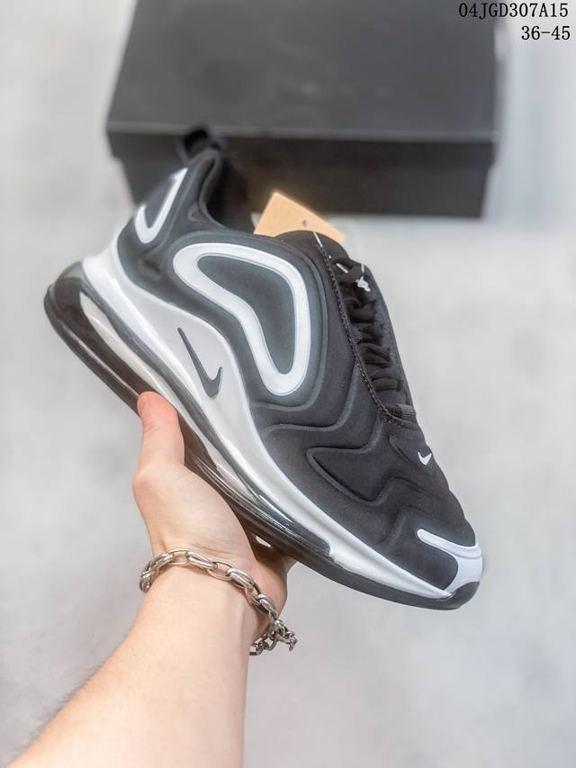 耐克 Nike Air Max 720 全新释出，气垫部分的全新升级，采用全掌一体式设计，整体极具未来感，鞋面部分以流线型凹凸结构组成。 04Jgd307A15