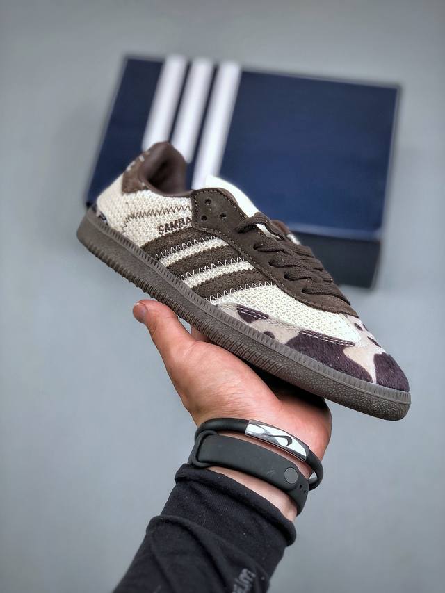 等多版本供应 Adidas Originals Samba Og Cow 桑巴舞系列绅士德训足球风百搭低帮休闲运动板鞋“联名米白黑棕奶牛”Id6024 尺码：3