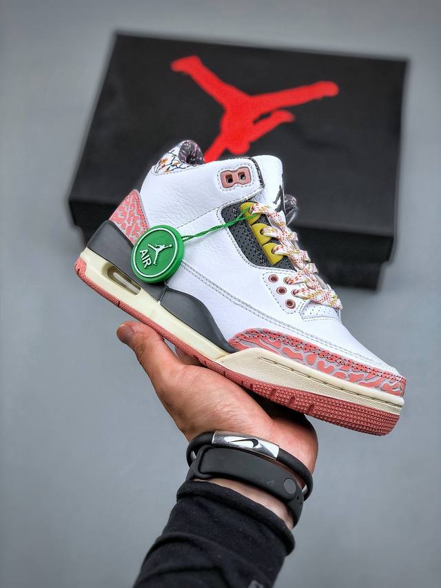 Nike Air Jordan 3 Retro Vintage Floral 花卉粉 Aj3 乔丹3代 樱花粉 乔丹篮球鞋系列 鞋身整体以荔枝纹覆盖，配色方面以