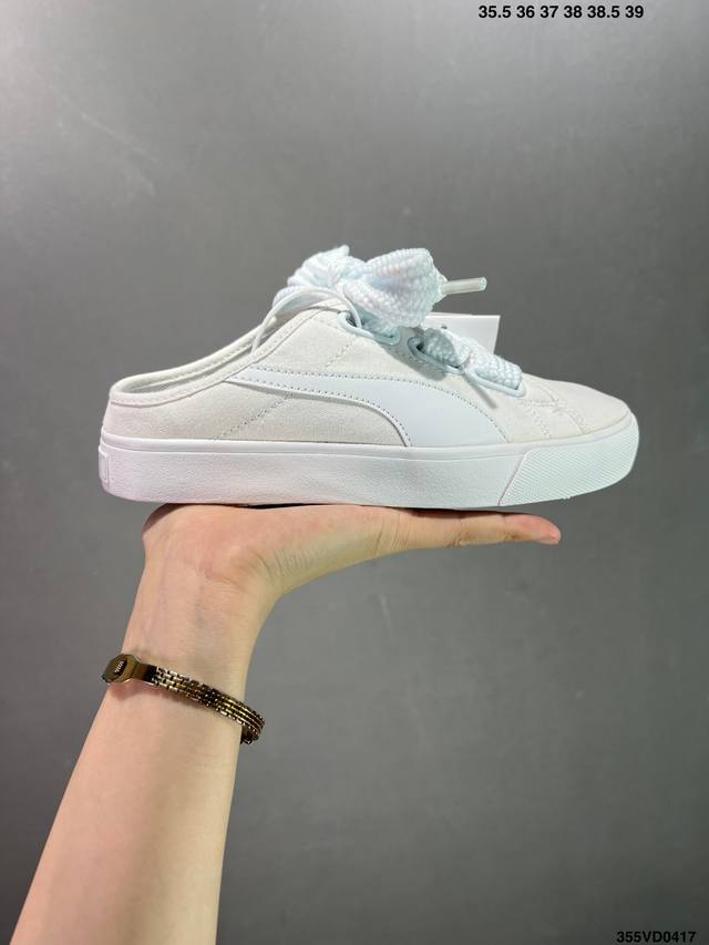 Puma Bari Mule 夏季单品 彪马puma Bari Mule 一脚蹬休闲黑白蝴蝶结帆布鞋半拖板鞋 货号:382331-02 尺码:35.5 36 3