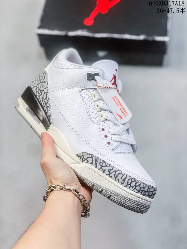 公司级air Jordan 3 Retro 复刻白水泥 Aj3 乔丹3代 Aj3 乔3 经典复刻白水泥 乔丹篮球鞋系列 鞋身以白色为主调，采用优质皮革材质搭配鞋