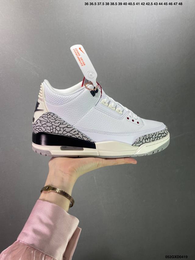 公司级air Jordan 3 Retro 复刻白水泥 Aj3 乔丹3代 Aj3 乔3 经典复刻白水泥 乔丹篮球鞋系列 鞋身以白色为主调，采用优质皮革材质搭配鞋