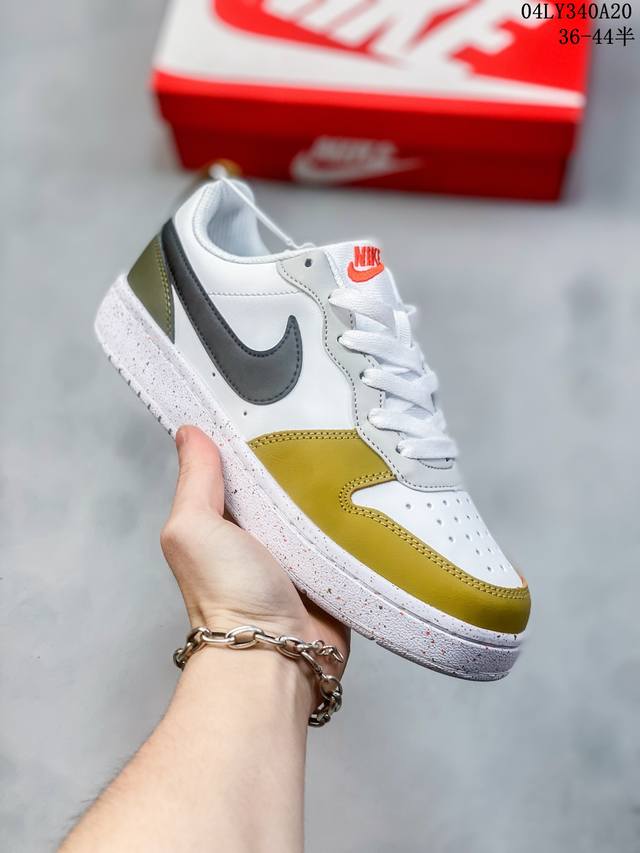 耐克 Nike 男女子运动鞋 Court Borough Low 小空军低帮板鞋。1.其皮革材质的鞋面结合网眼鞋舌，在出众外观与质感的同时提供稳固支撑，并且提升