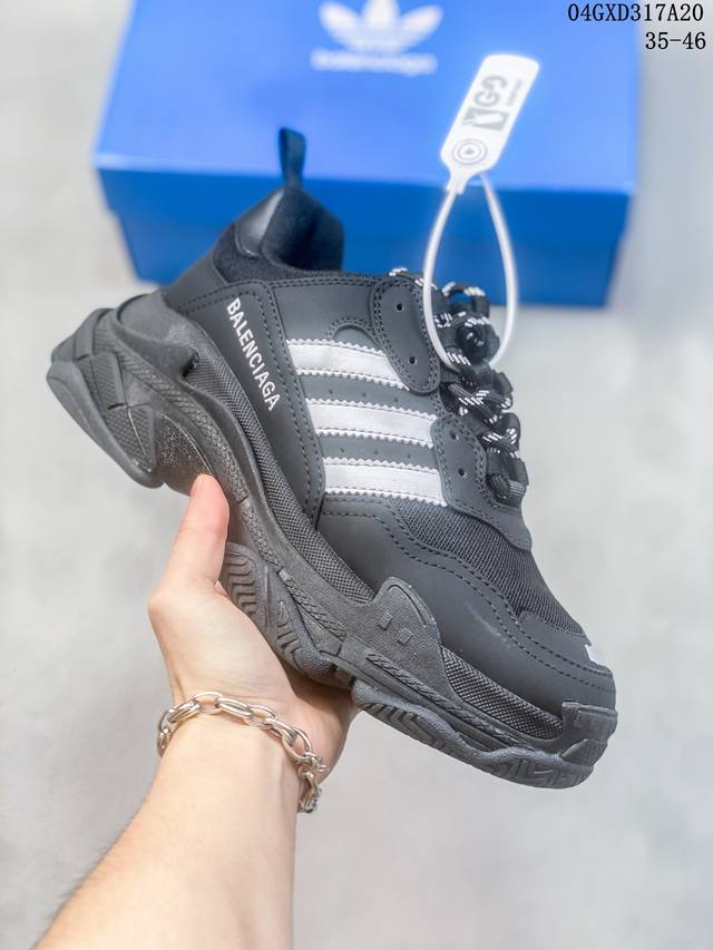 Adidas Originals X Balenciaga巴黎世家triple S网布系带 耐磨减震低帮老爹鞋女款蓝色 04Gxd317A20