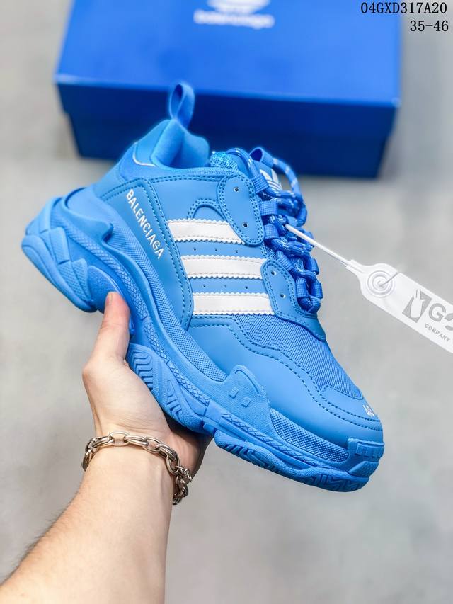 Adidas Originals X Balenciaga巴黎世家triple S网布系带 耐磨减震低帮老爹鞋女款蓝色 04Gxd317A20