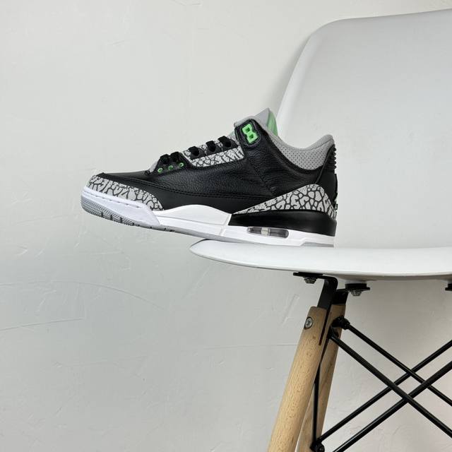 I8 Air Jordan Aj3 Retro 黑绿爆裂纹 原纸板楦头开发 超正三代版型 全头层皮料加持质感十足 良心之作 质量价格吊打同等价位版本 中端市场战