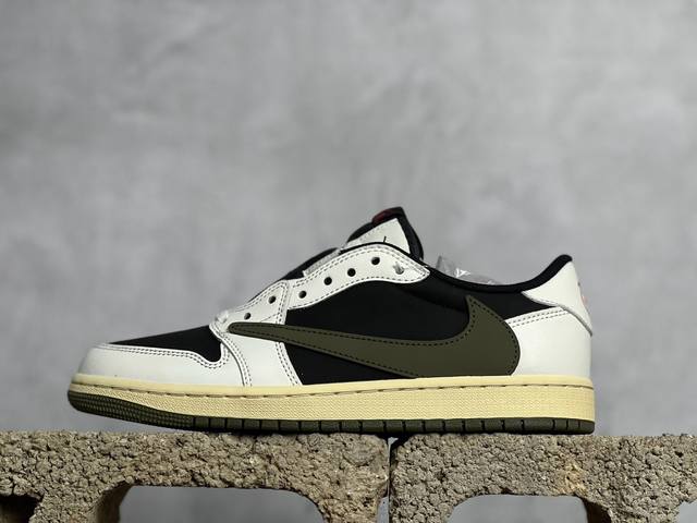 放店私 G版 Travis Scott X Air Jordan Aj1 Low Og Sp Ts联名倒钩5.0低帮 白黑橄榄绿 Dz4137-106 全新改良