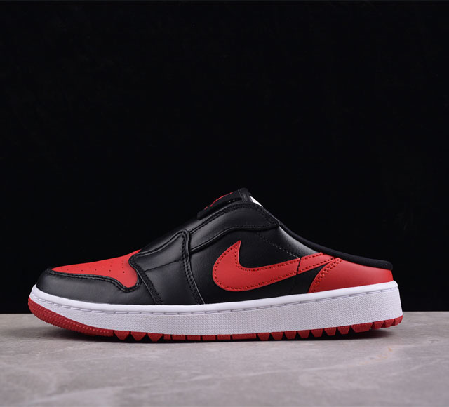 Air Jordan 1 Mule Golf Bred Aj1 乔1黑白红 高尔夫一脚蹬 Fj1214-001 #此款高尔夫球鞋加衬鞋舌，令鞋款易于穿入；足底记