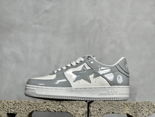 特价 放店私 Bape X Air Force 1 Sta Low 灰白漆皮 空军一号低帮经典百搭休闲运动板鞋 独家私模 经典猿人头设计 纯正版型 海玻璃鞋垫