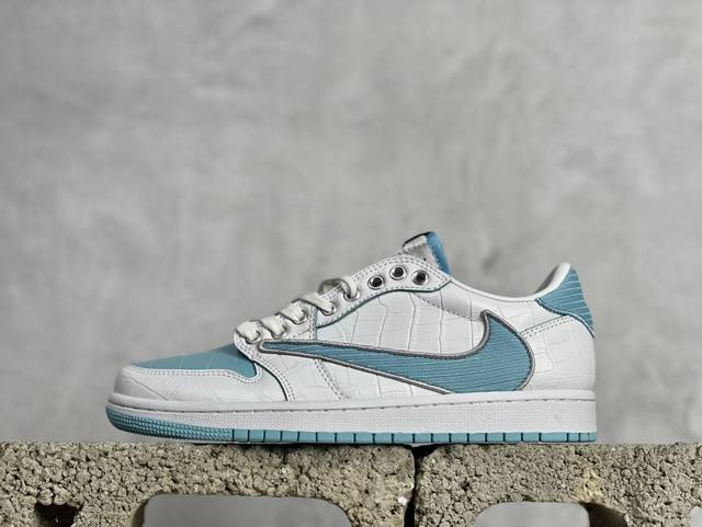 B版 放店私 travis Scott X Fragment X Air Jordan 1 Low Ts联名倒勾低帮板鞋 Dm7866-771 白蓝 错版灵感来