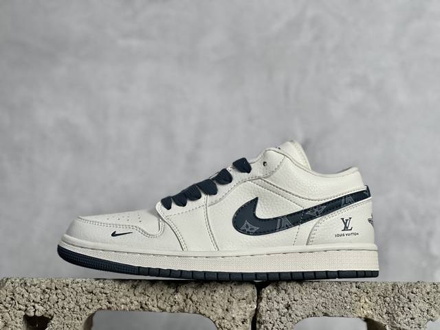 Air Jordan 1 Low Aj1 乔1 Lv联名-米白蓝勾 高端定制低帮文化休闲板鞋 Wg8850-005 #定制鞋盒 大厂纯原品质出货 超高清洁度 皮