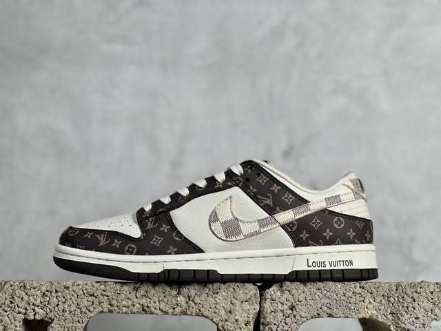 Nk Sb Dunk Low Lv联名-棋盘格棕白勾 周年高端定制 低帮休闲板鞋 Sj2068-253 #定制鞋盒 大厂纯原品质出货 超高清洁度 皮料切割干净无