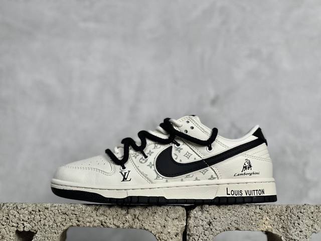 Nk Sb Dunk Low Lv联名-绑带兰博基尼米白黑勾 周年高端定制 低帮休闲板鞋 Sj2068-261 #定制鞋盒 大厂纯原品质出货 超高清洁度 皮料切