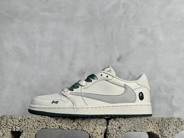 Travis Scott X Fragment Design X Air Jordan 1 Low Aj1 乔1 Bape联名-米绿灰 低帮文化休闲板鞋 Xy2