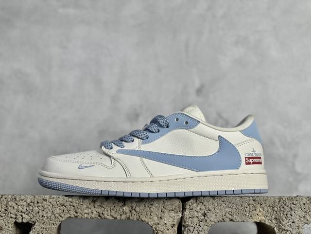 Travis Scott X Fragment Design X Air Jordan 1 Low Og Sp Aj1 乔1石头岛联名-米白宝蓝 低帮文化休闲板