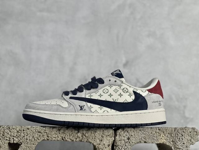 K版 Travis Scott X Nike Air Jordan 1 Low X Louis Vuitton air Jordan 1 Low 反转翻毛白蓝红