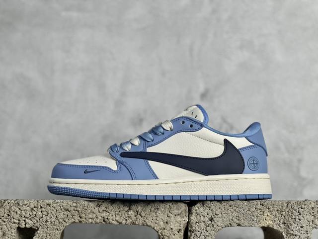 Travis Scott X Fragment Design X Air Jordan 1 Low Og Sp Aj1 乔1 石头岛联名-黑勾大学蓝 低帮文化休