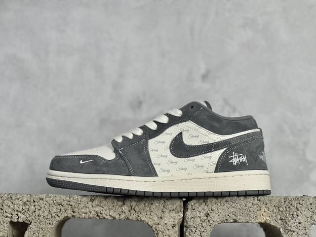 D版 Air Jordan 1 Low Aj1 乔1 斯图西联名-灰猪八 高端定制 低帮篮球鞋 Sj9950-010 #定制鞋盒 大厂纯原品质出货 超高清洁度