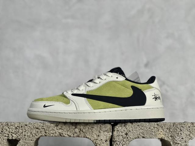 Travis Scott X Fragment Design X Air Jordan 1 Low Og Sp Aj1 乔1 斯图西联名-米绿黑双拼 低帮文化休