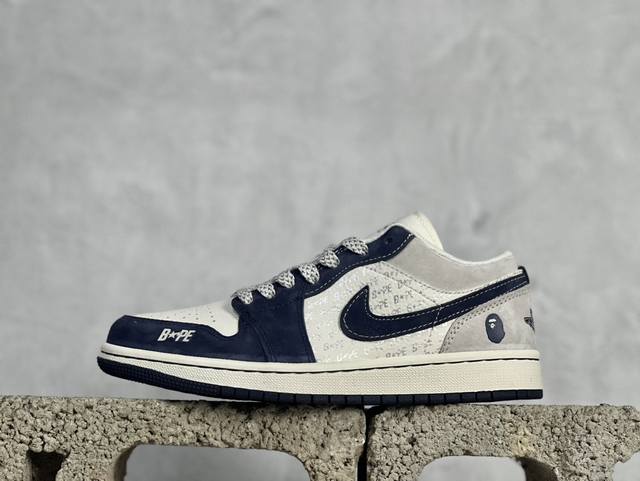 Air Jordan 1 Low Aj1 乔1 Bape联名-蓝灰猪八 高端定制 低帮复古篮球鞋 Wg8850-015 #定制鞋盒 大厂纯原品质出货 超高清洁度