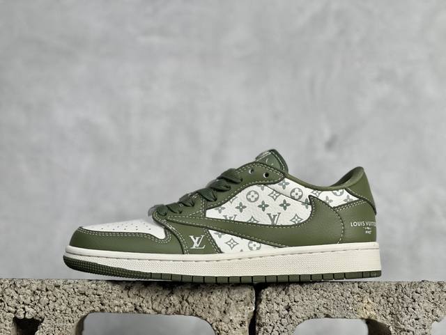 Travis Scott X Fragment Design X Air Jordan 1 Low Og Sp Aj1 乔1 Lv联名-印花军绿 低帮文化休闲板