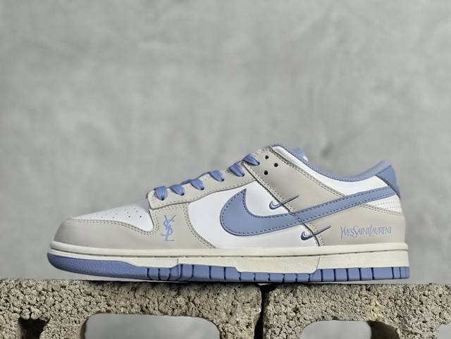 Nk Sb Dunk Low 圣罗兰系列-白灰蓝勾 周年高端定制 低帮休闲板鞋 Gf 9-168 #定制鞋盒 大厂纯原品质出货 超高清洁度 皮料切割干净无任何毛