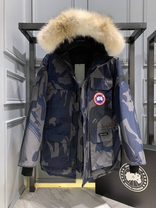 渠道优势，支持代发！ 外贸保真版：大鹅08款 兰迷彩 Canada Goose 加拿大鹅 08男款expedition Parka远征款，Size：Xs S M